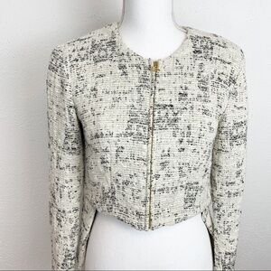 Derek Lam 10 Crosby Blazer  Black & Ivory  Split Hem Cropped Tweed- Size 0